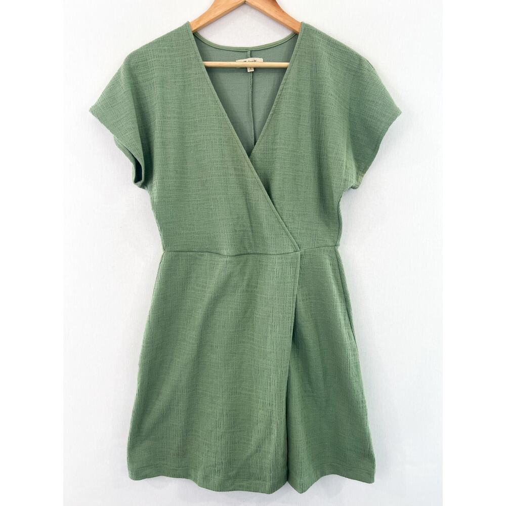 Madewell Cross Front Flutter Sleeve Mini Dress Small Sage Green V Neck Textured